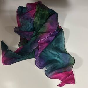 Multicolor Tie-Dye silk Scarf hand rolled 62” long x 8” wide